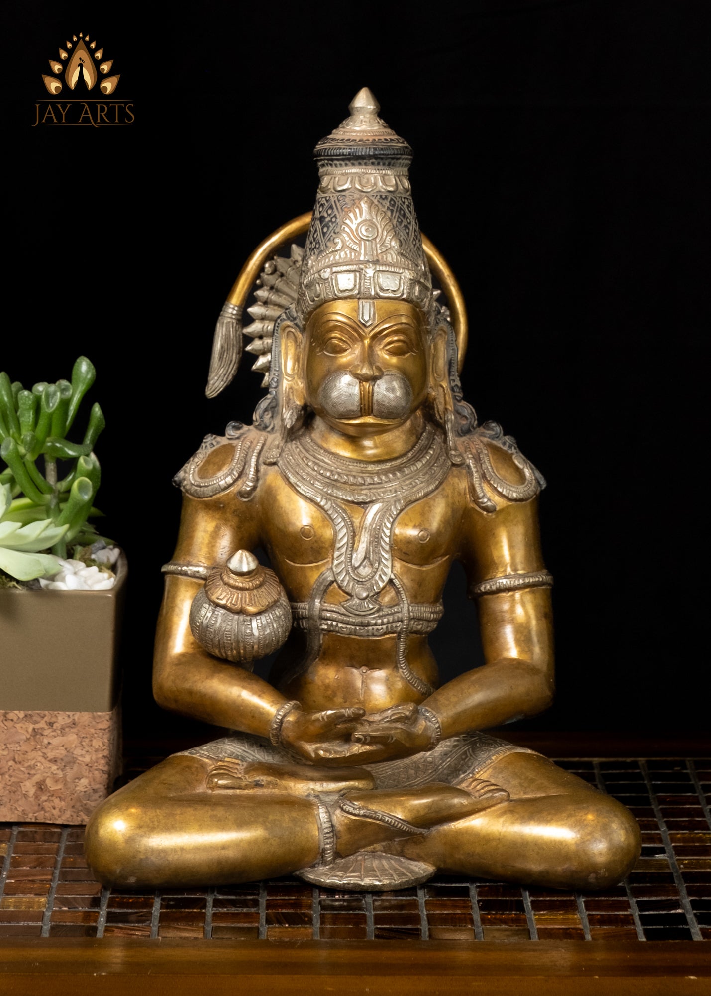 13" Sitting Lord Hanuman in Meditation Brass Anjaneya in Dhyana Mudra