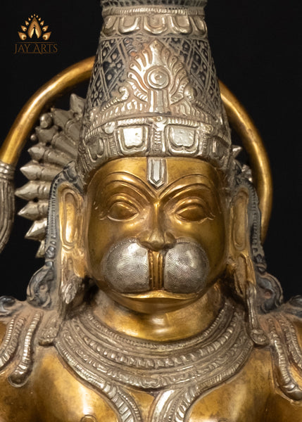 13" Sitting Lord Hanuman in Meditation Brass Anjaneya in Dhyana Mudra