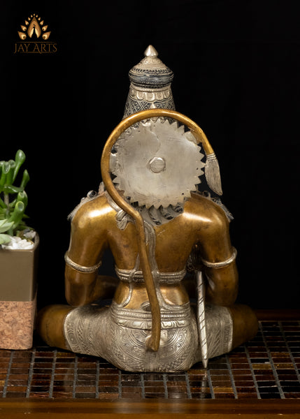 13" Sitting Lord Hanuman in Meditation Brass Anjaneya in Dhyana Mudra