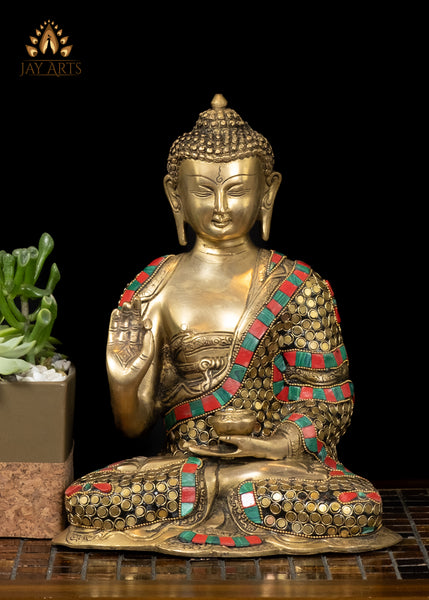 11" Brass Buddha Statue in Vitarka Mudra