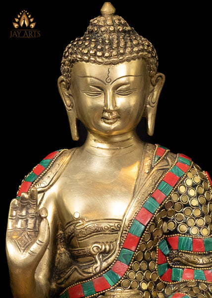 11" Brass Buddha Statue in Vitarka Mudra