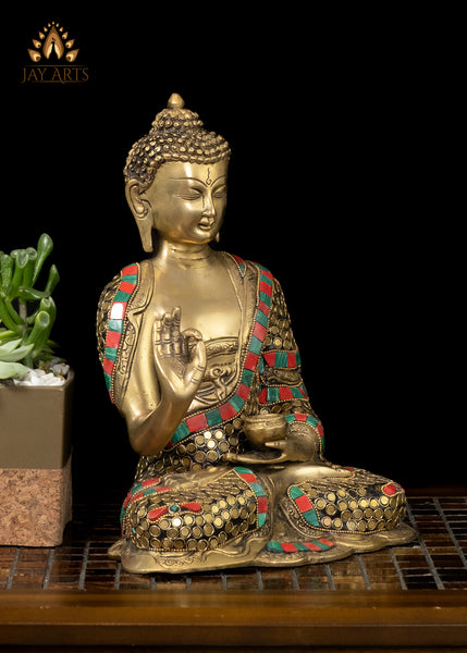 11" Brass Buddha Statue in Vitarka Mudra