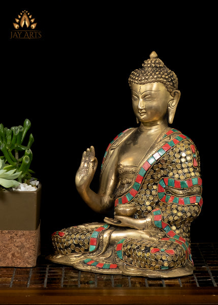 11" Brass Buddha Statue in Vitarka Mudra