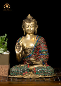 11" Brass Buddha Statue in Vitarka Mudra