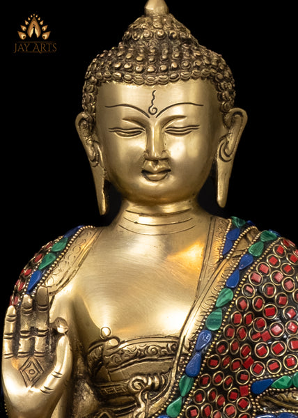 11" Brass Buddha Statue in Vitarka Mudra