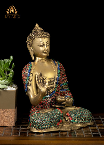 11" Brass Buddha Statue in Vitarka Mudra