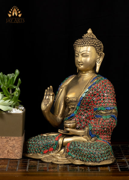 11" Brass Buddha Statue in Vitarka Mudra