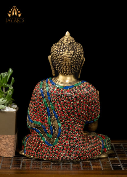 11" Brass Buddha Statue in Vitarka Mudra