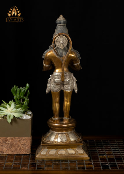 16" Brass Namaste Hanuman Statue Standing on a Lotus