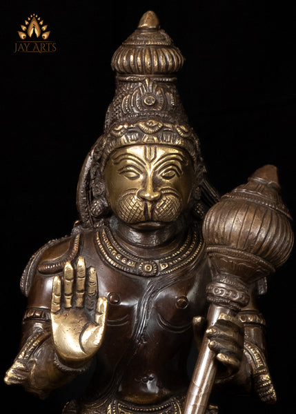 16" Brass Hanuman Statue in Abhaya Mudra Standing on a Lotus