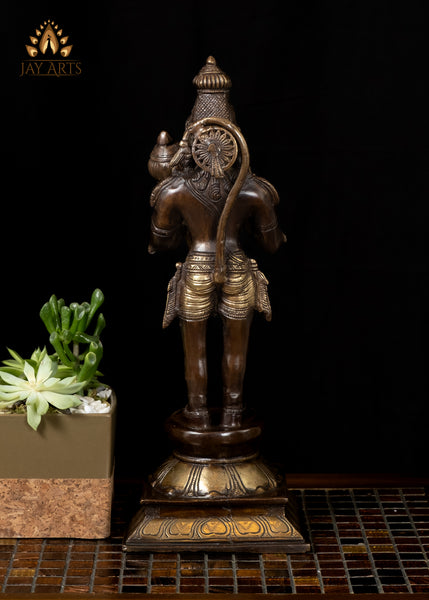 16" Brass Hanuman Statue in Abhaya Mudra Standing on a Lotus