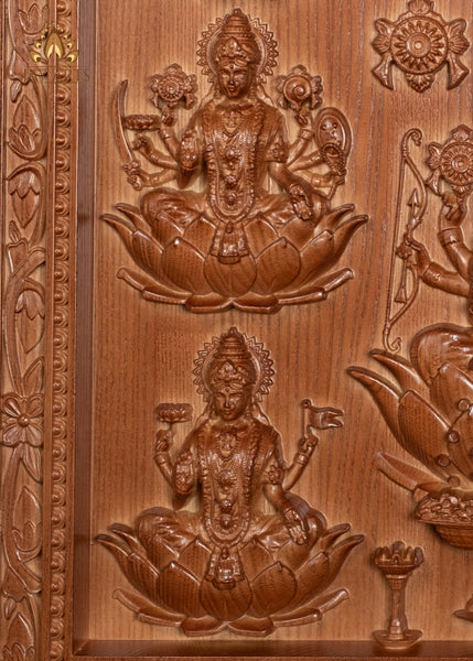 Ashta Lakshmi Wood Carving 22"H x 21.5"W The Eight Manifestations of Goddess Lakshmi Devi