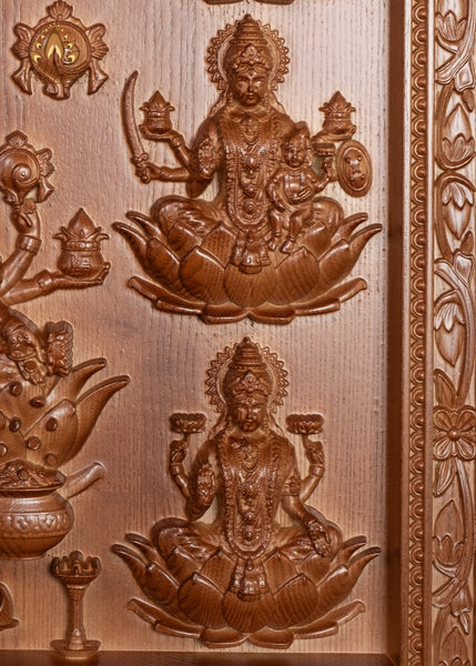 Ashta Lakshmi Wood Carving 22"H x 21.5"W The Eight Manifestations of Goddess Lakshmi Devi