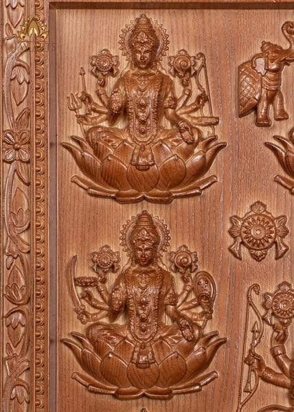 Ashta Lakshmi Wood Carving 22"H x 21.5"W The Eight Manifestations of Goddess Lakshmi Devi