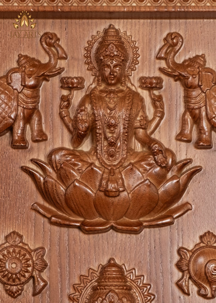 Ashta Lakshmi Wood Carving 22"H x 21.5"W The Eight Manifestations of Goddess Lakshmi Devi