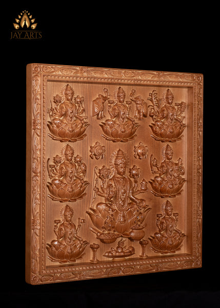 Ashta Lakshmi Wood Carving 22"H x 21.5"W The Eight Manifestations of Goddess Lakshmi Devi