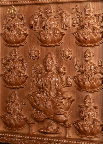 Ashta Lakshmi Wood Carving 22"H x 21.5"W The Eight Manifestations of Goddess Lakshmi Devi