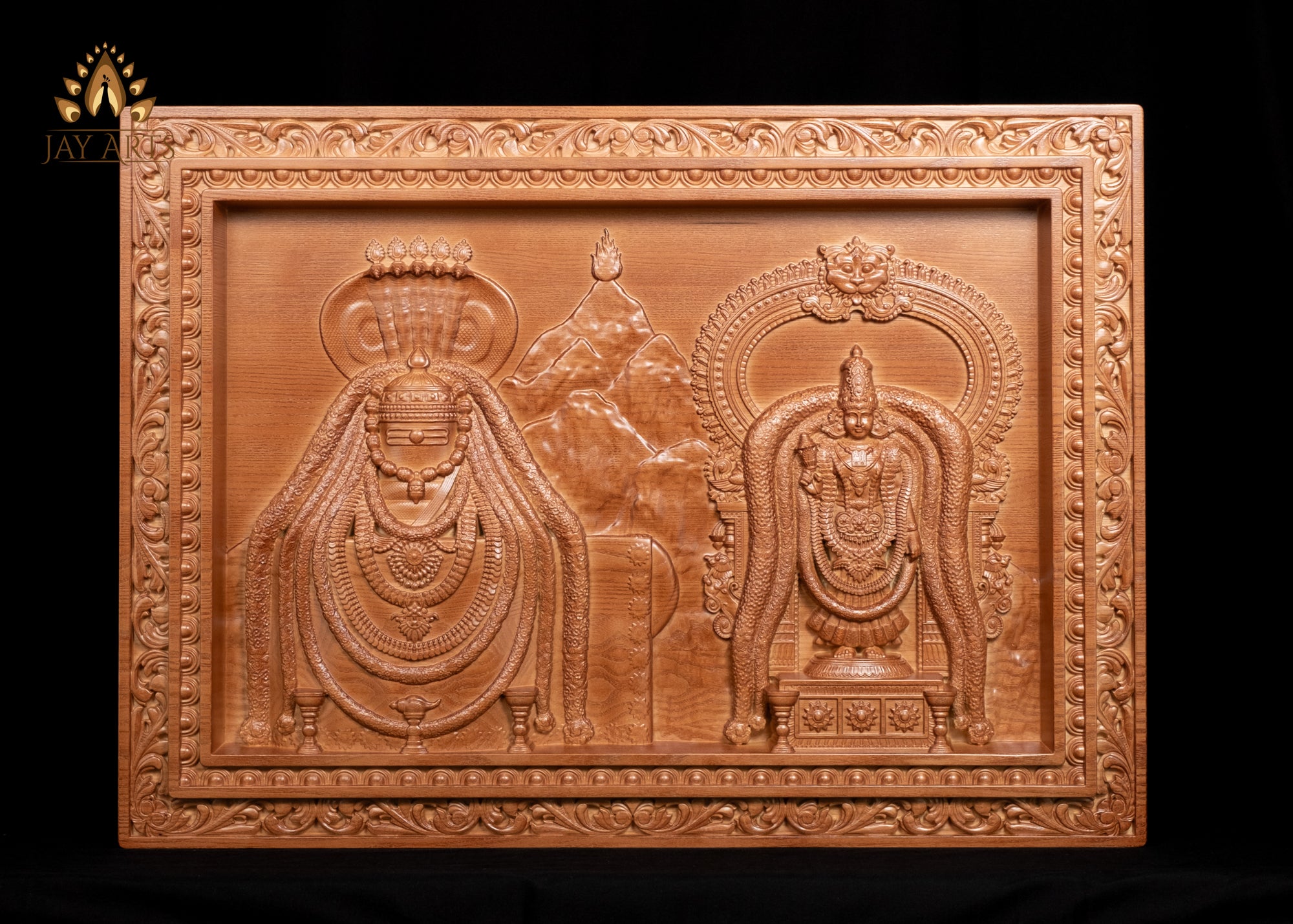 Lord Arunachaleswarar and Sri Unnamalai Amman 22"H x 30"W Wood Carving - Thiruvannamalai Annamalaiyar