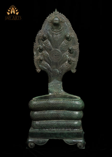 42" Large Naga Buddha Bronze Statue in Meditation Exquisitely Detailed 7 Headed Muchalinda Serpent