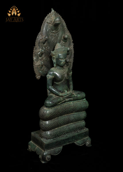 42" Large Naga Buddha Bronze Statue in Meditation Exquisitely Detailed 7 Headed Muchalinda Serpent