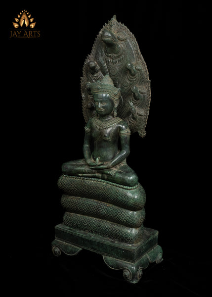 42" Large Naga Buddha Bronze Statue in Meditation Exquisitely Detailed 7 Headed Muchalinda Serpent