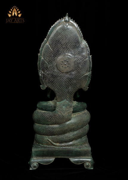 42" Large Naga Buddha Bronze Statue in Meditation Exquisitely Detailed 7 Headed Muchalinda Serpent