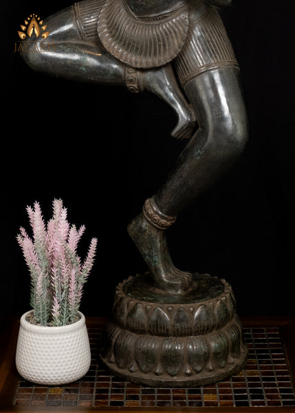 39" Tall Cambodian Dancing Apsara Exuding Ethereal Elegance Bronze Statue