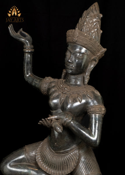 39" Tall Cambodian Dancing Apsara Exuding Ethereal Elegance Bronze Statue