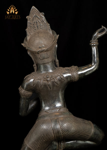 39" Tall Cambodian Dancing Apsara Exuding Ethereal Elegance Bronze Statue