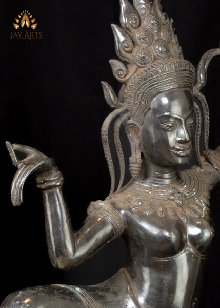 30" Dancing Khmer Style Apsara with Exquisite Details Cambodian Bronze Statue