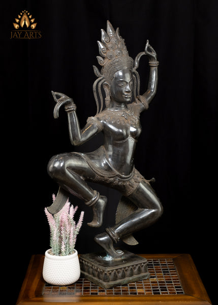 30" Dancing Khmer Style Apsara with Exquisite Details Cambodian Bronze Statue