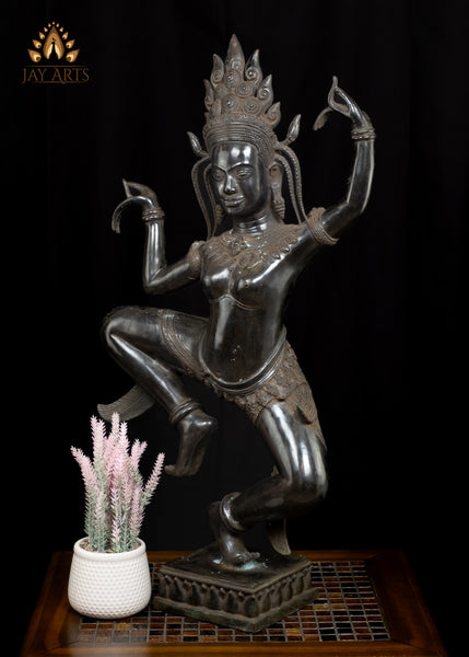 30" Dancing Khmer Style Apsara with Exquisite Details Cambodian Bronze Statue