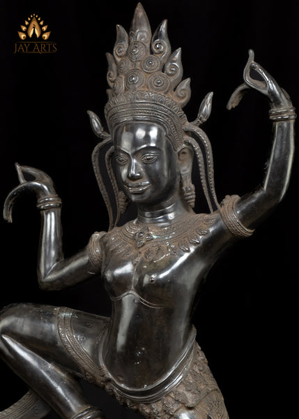 30" Dancing Khmer Style Apsara with Exquisite Details Cambodian Bronze Statue