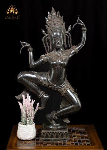 30" Dancing Khmer Style Apsara with Exquisite Details Cambodian Bronze Statue