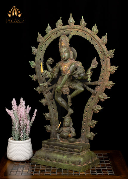 24" Brass Nataraja Standing on Apasmara Demon, Dancing Shiva Statue