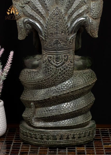 21” Naga Buddha in Meditation protected by Muchalinda Cambodian Bronze Buddha Statue