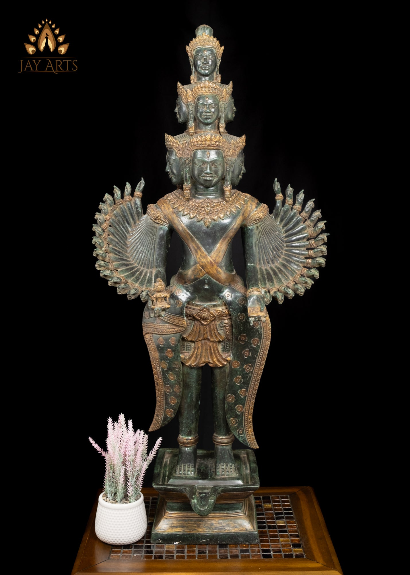 43" Bronze Standing Hevajra with Multiple Faces and Arms in Suchi Mudra Cambodian Statue