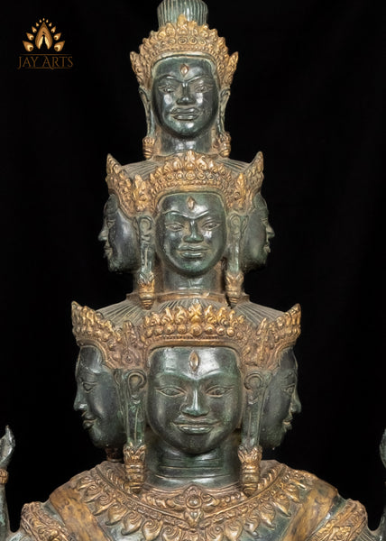 43" Bronze Standing Hevajra with Multiple Faces and Arms in Suchi Mudra Cambodian Statue