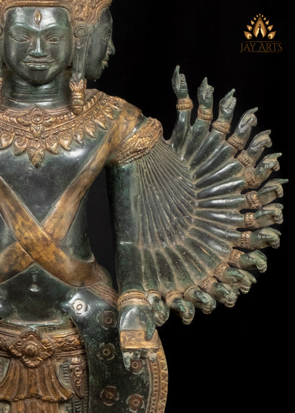 43" Bronze Standing Hevajra with Multiple Faces and Arms in Suchi Mudra Cambodian Statue