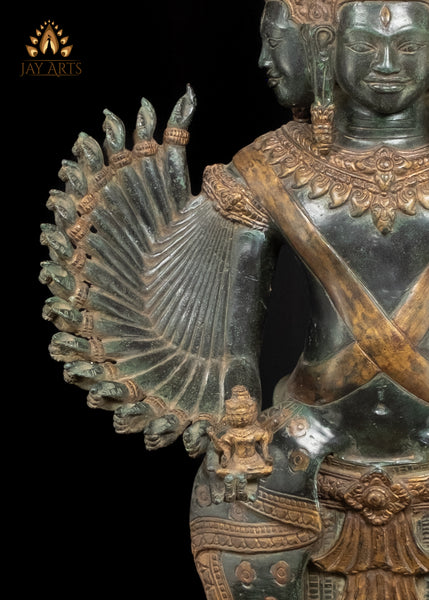 43" Bronze Standing Hevajra with Multiple Faces and Arms in Suchi Mudra Cambodian Statue