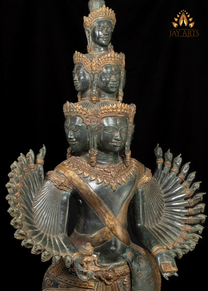 43" Bronze Standing Hevajra with Multiple Faces and Arms in Suchi Mudra Cambodian Statue