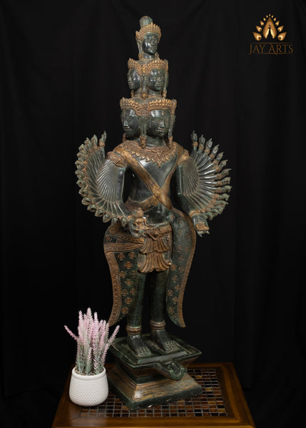 43" Bronze Standing Hevajra with Multiple Faces and Arms in Suchi Mudra Cambodian Statue