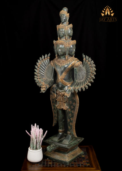 43" Bronze Standing Hevajra with Multiple Faces and Arms in Suchi Mudra Cambodian Statue