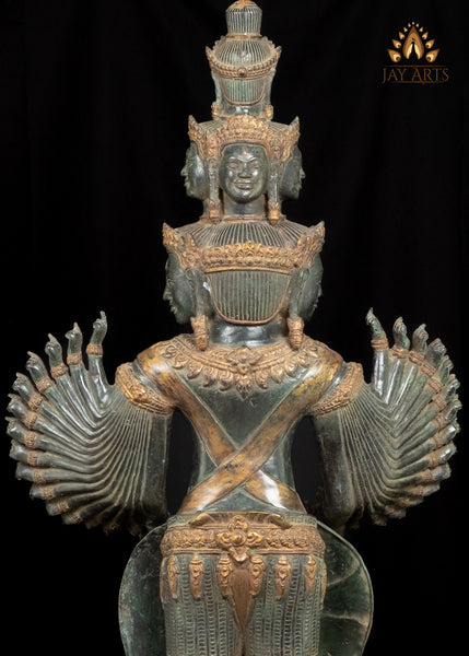 43" Bronze Standing Hevajra with Multiple Faces and Arms in Suchi Mudra Cambodian Statue