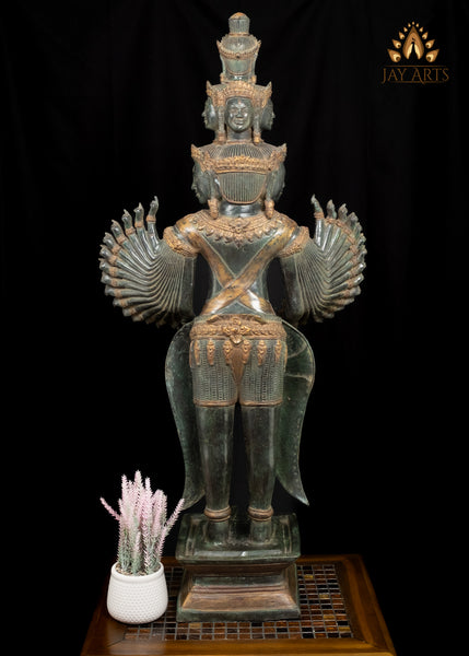 43" Bronze Standing Hevajra with Multiple Faces and Arms in Suchi Mudra Cambodian Statue