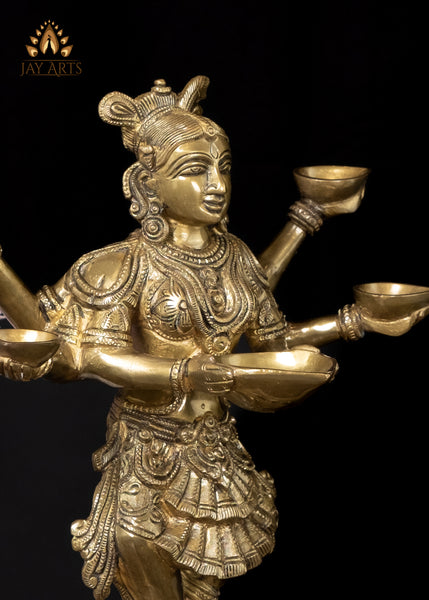 14” Brass Deep Lakshmi with 5 Lamps Elegance and Timeless Charm