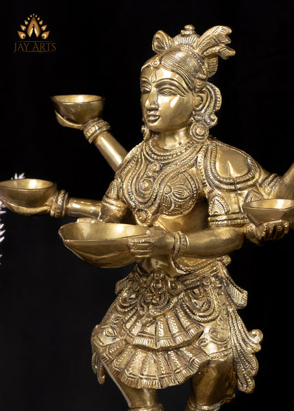 14” Brass Deep Lakshmi with 5 Lamps Elegance and Timeless Charm