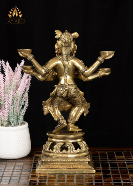 14” Brass Deep Lakshmi with 5 Lamps Elegance and Timeless Charm