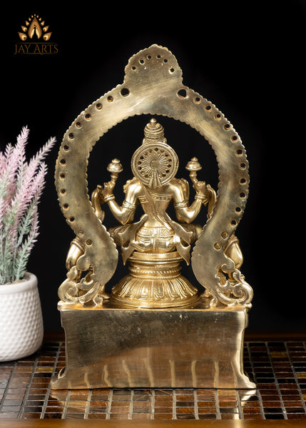 14" Goddess Lakshmi Seated on a Lotus Throne with Elephants Brass Statue