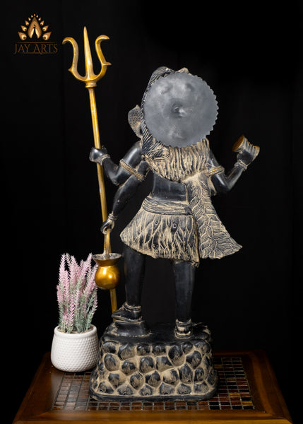 26" Brass Shiva Standing on a Mount Holding a Tall Trident and a Kamandalu